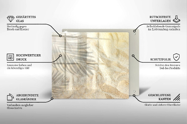 Glas Ceranfeldabdeckung Palmblätter und Sand