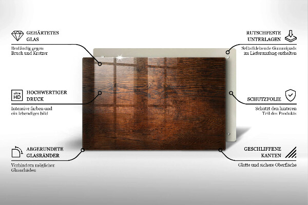 Glas Ceranfeldabdeckung Dunkles Holzbrett