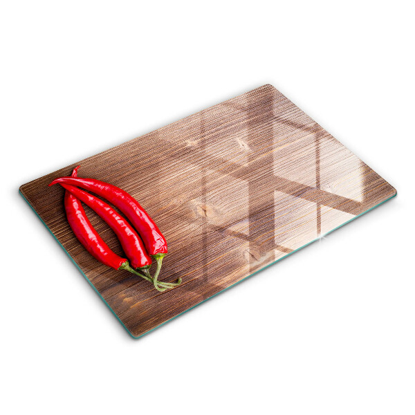 Glas Herdabdeckplatte Chilischoten auf Holz