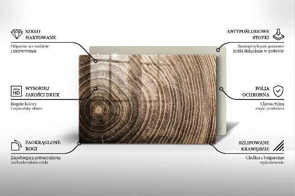 Glas Herdabdeckplatte Holzringe