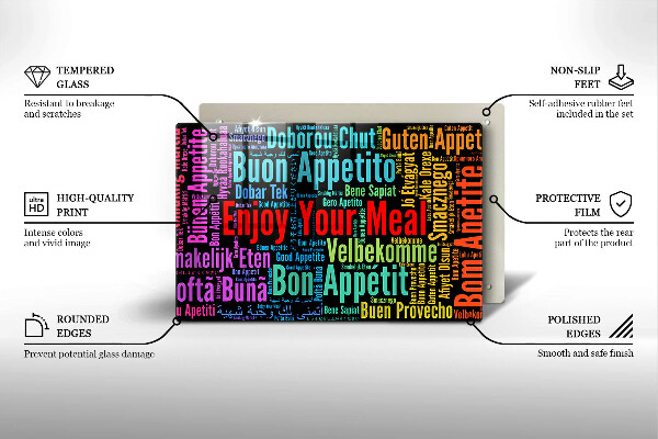Glas Herdabdeckplatte Untertitel Guten Appetit Sprachen
