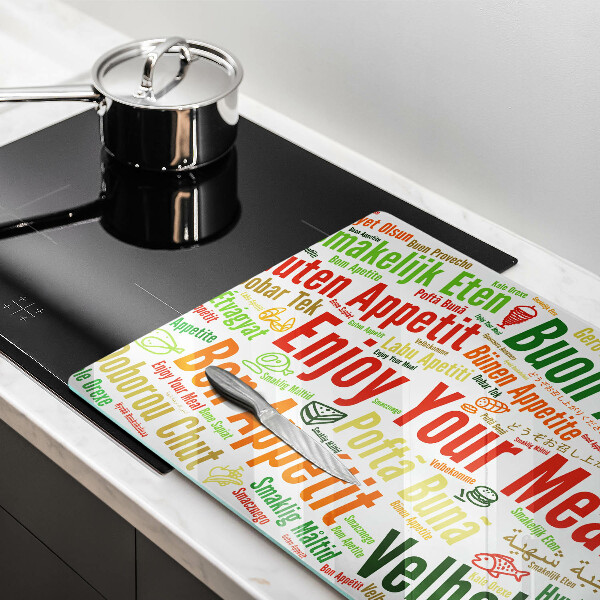 Glas Herdabdeckplatte Untertitel Guten Appetit Sprachen