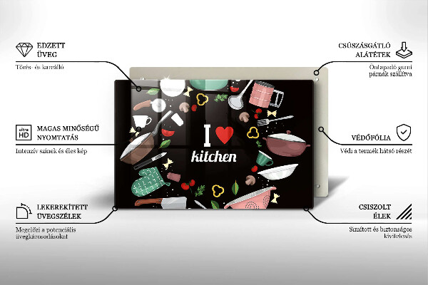 Glas Herdabdeckplatte Illustration Ich liebe Küche