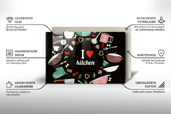 Glas Herdabdeckplatte Illustration Ich liebe Küche