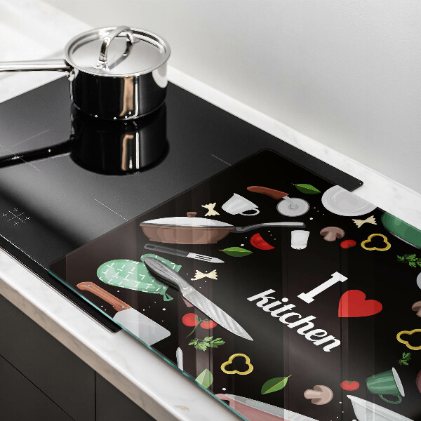 Glas Herdabdeckplatte Illustration Ich liebe Küche