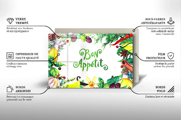 Glas Ceranfeldabdeckung Inschrift Bon appetit