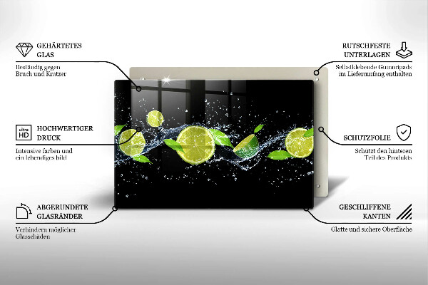 Glas Herdabdeckplatte Limetten-Minz-Wasser