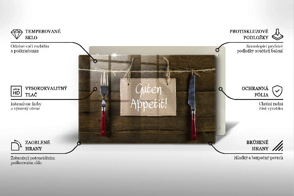 Glas Herdabdeckplatte Guten Appetit-Inschrift auf Holzbrettern