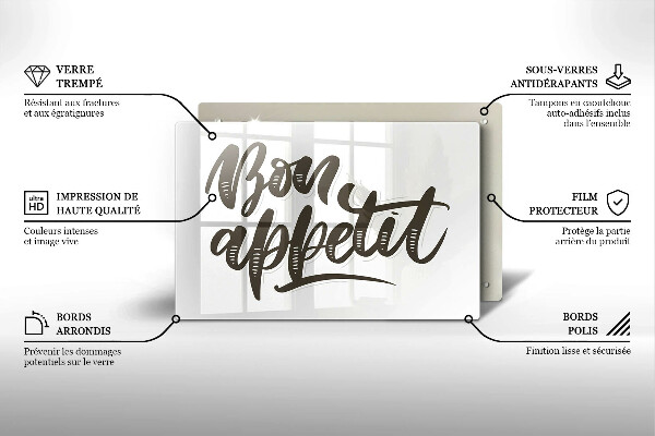 Glas Ceranfeldabdeckung Inschrift Bon appetit