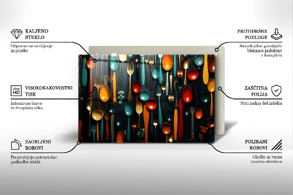 Glas Ceranfeldabdeckung Bunte Löffel und Gabeln