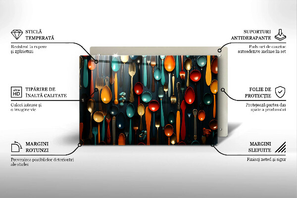 Glas Ceranfeldabdeckung Bunte Löffel und Gabeln