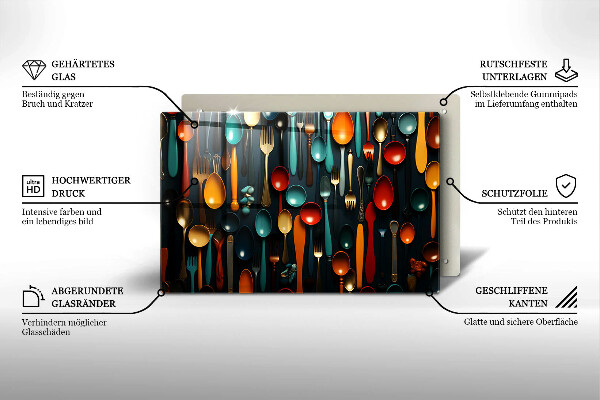 Glas Ceranfeldabdeckung Bunte Löffel und Gabeln