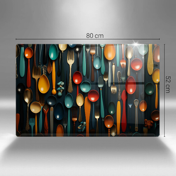 Glas Ceranfeldabdeckung Bunte Löffel und Gabeln