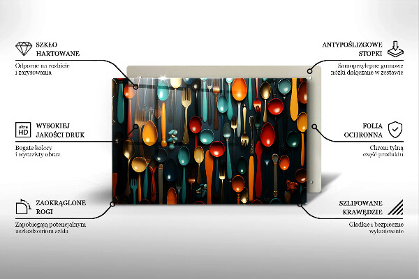 Glas Ceranfeldabdeckung Bunte Löffel und Gabeln