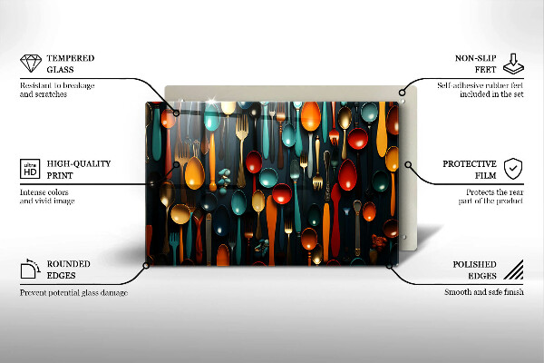 Glas Ceranfeldabdeckung Bunte Löffel und Gabeln