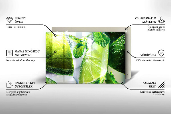Glas Ceranfeldabdeckung Wasser mit Limette und Eis