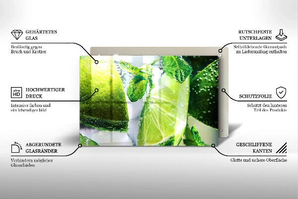 Glas Ceranfeldabdeckung Wasser mit Limette und Eis