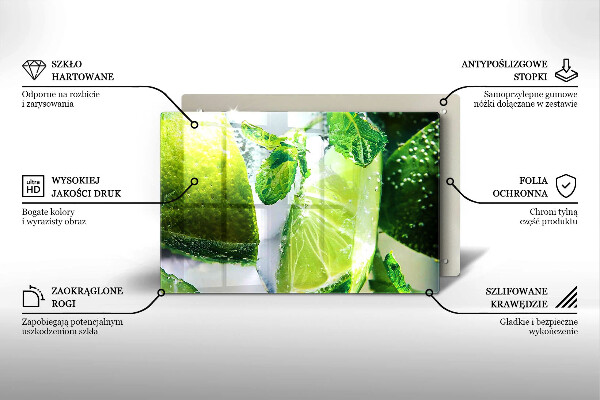 Glas Ceranfeldabdeckung Wasser mit Limette und Eis