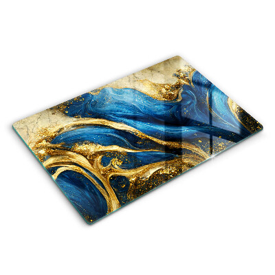 Glas Ceranfeldabdeckung Blauer und goldener Marmor