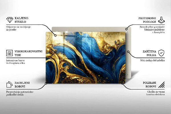 Glas Ceranfeldabdeckung Blauer und goldener Marmor