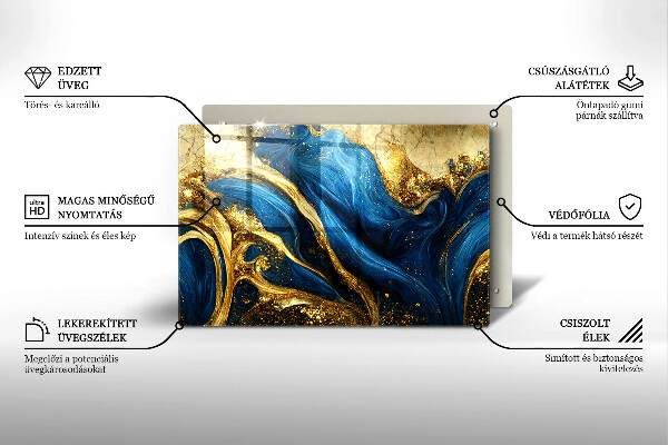 Glas Ceranfeldabdeckung Blauer und goldener Marmor