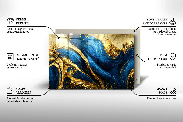 Glas Ceranfeldabdeckung Blauer und goldener Marmor