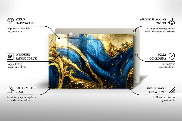 Glas Ceranfeldabdeckung Blauer und goldener Marmor