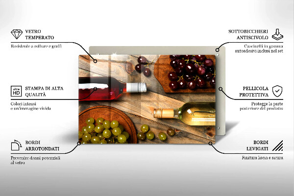 Glas Ceranfeldabdeckung Weinflaschen und Trauben