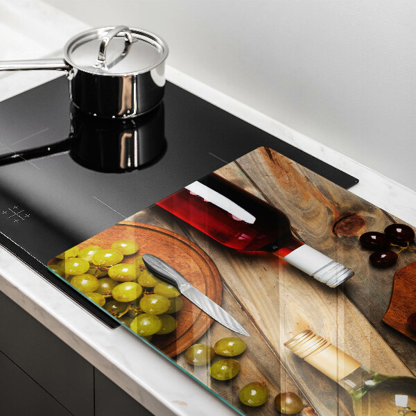 Glas Ceranfeldabdeckung Weinflaschen und Trauben