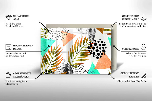 Glas Ceranfeldabdeckung Boho-Blättermuster