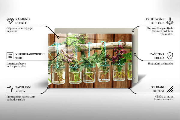 Glas Herdabdeckplatte Kräuterpflanzen Vintage