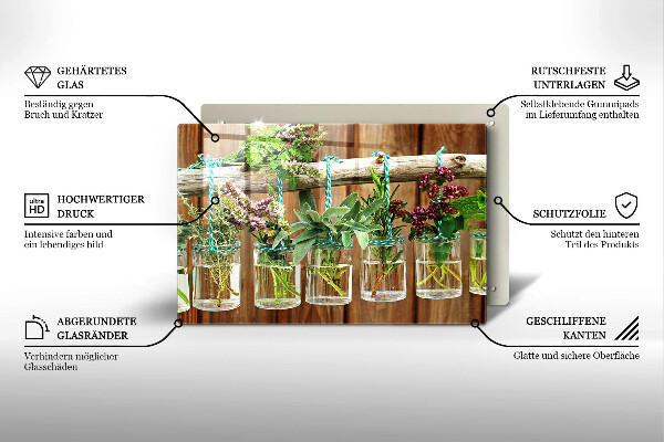 Glas Herdabdeckplatte Kräuterpflanzen Vintage