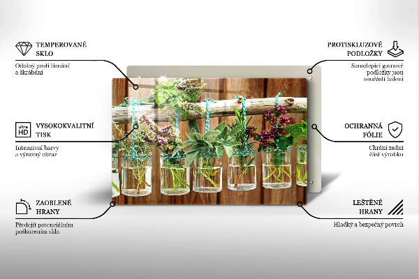 Glas Herdabdeckplatte Kräuterpflanzen Vintage