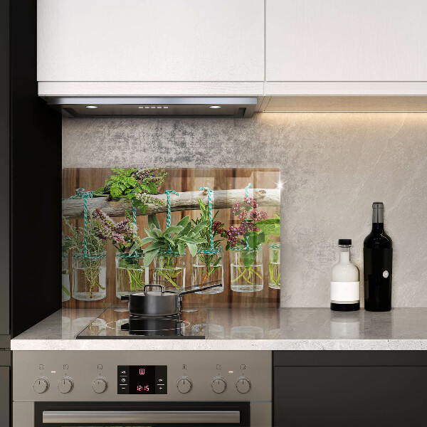 Glas Herdabdeckplatte Kräuterpflanzen Vintage