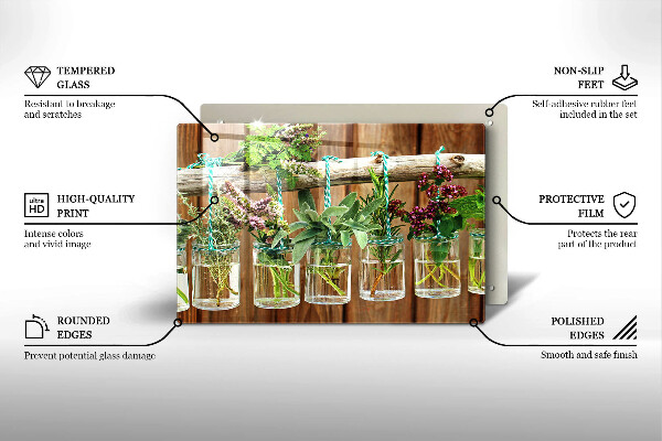 Glas Herdabdeckplatte Kräuterpflanzen Vintage