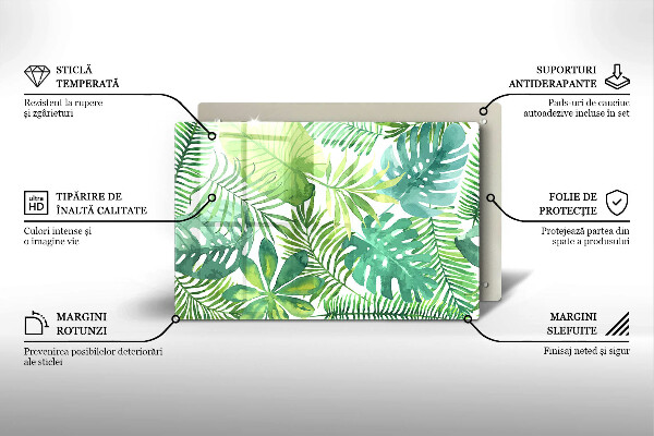 Glas Herdabdeckplatte Aquarell-Boho-Blätter