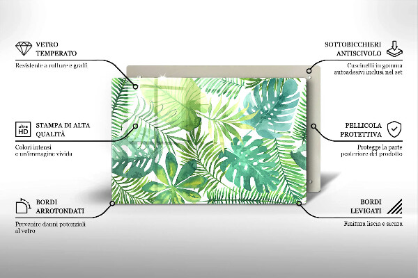 Glas Herdabdeckplatte Aquarell-Boho-Blätter