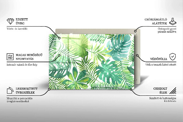 Glas Herdabdeckplatte Aquarell-Boho-Blätter