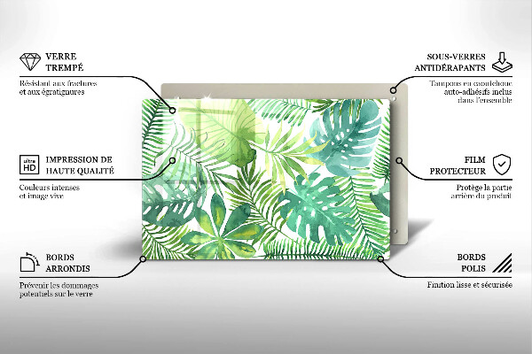 Glas Herdabdeckplatte Aquarell-Boho-Blätter