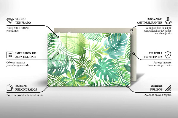 Glas Herdabdeckplatte Aquarell-Boho-Blätter