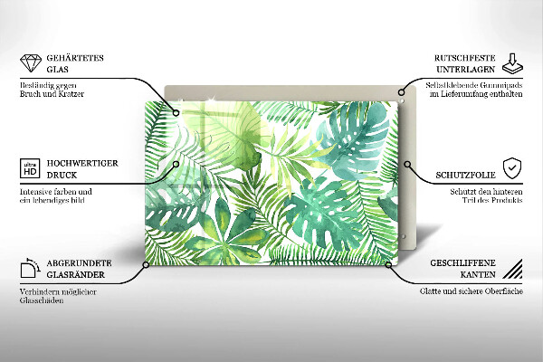 Glas Herdabdeckplatte Aquarell-Boho-Blätter