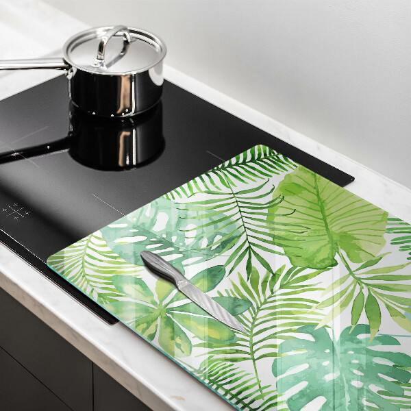 Glas Herdabdeckplatte Aquarell-Boho-Blätter