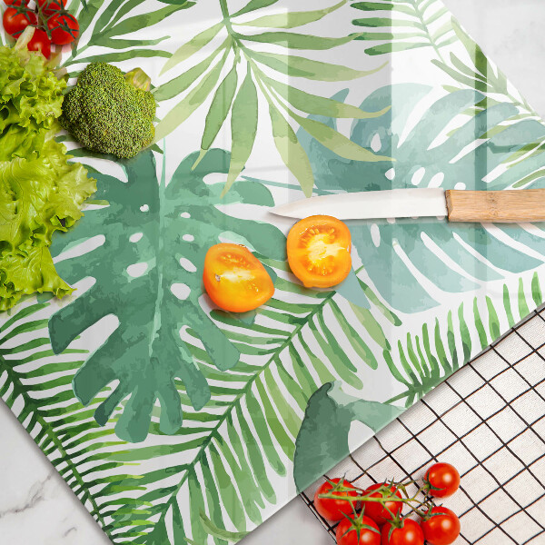 Glas Herdabdeckplatte Aquarell-Boho-Blätter