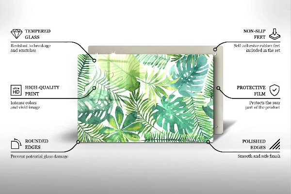 Glas Herdabdeckplatte Aquarell-Boho-Blätter
