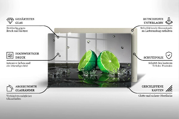 Glas Herdabdeckplatte Saftige Limetten und Wasser