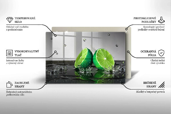 Glas Herdabdeckplatte Saftige Limetten und Wasser
