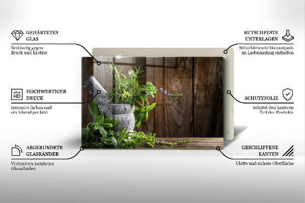 Glas Herdabdeckplatte Pflanzen Kräuter und Holz