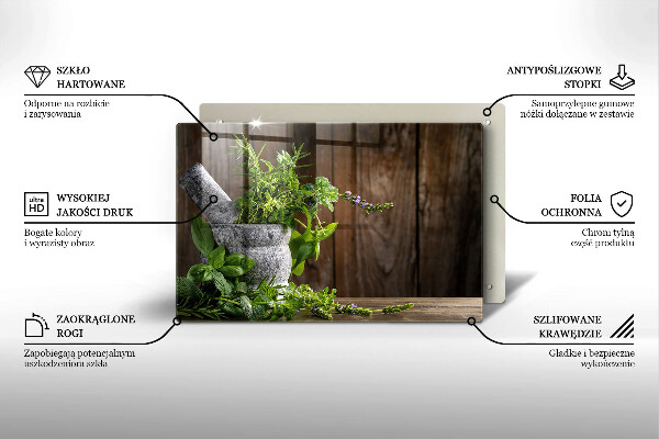 Glas Herdabdeckplatte Pflanzen Kräuter und Holz