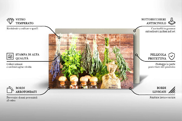 Glas Herdabdeckplatte Kräuter Gewürze und Holz