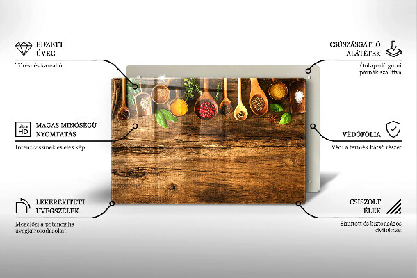 Glas Herdabdeckplatte Holzlöffel mit Gewürzen